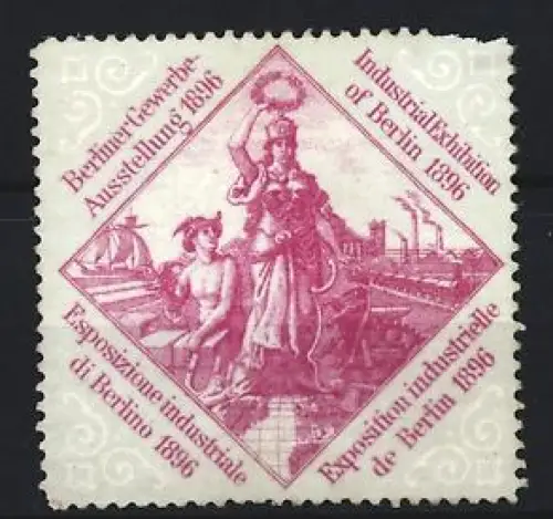 Reklamemarke Berlin, Berliner Gewerbe-Ausstellung 1896, Germania mit Kranz
