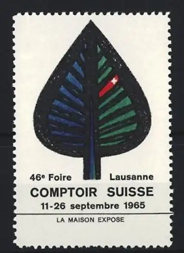 Reklamemarke Lausanne, Comptoir Suisse 1965, Blattmotiv mit Schweizer Flagge