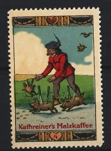 Reklamemarke Kathreiner`s Malzkaffee, Bauer mit Schweinen