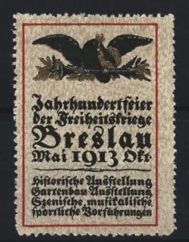 Reklamemarke Breslau, Jahrhundertfeier der Freiheitskriege 1913, Adler und Lorbeerzweig