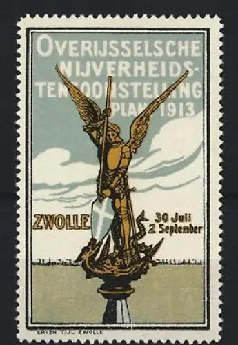 Reklamemarke Zwolle, Overijsselsche Nijverheidstentoonstelling 1913, Engel mit Schwert