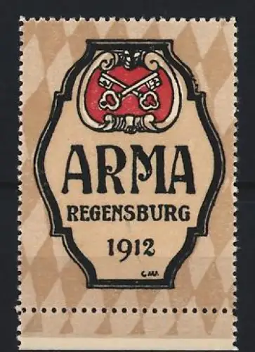 Reklamemarke Regensburg, ARMA 1912, gekreuzte Schlüssel