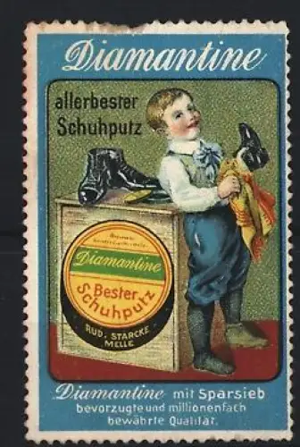 Reklamemarke Diamantine, Allerbester Schuhputz, Junge mit Schuhputzdose