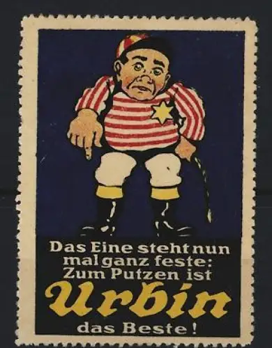 Reklamemarke Zum Putzen ist Urbin das Beste, Mann in schwarzen Stiefeln