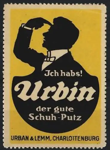 Reklamemarke Charlottenburg, Urban & Lemm, Urbin, der gute Schuh-Putz, Mann im Profil