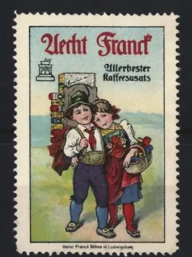 Reklamemarke Aecht Franck Kaffeezusatz, Kinder mit Körben und Paketen
