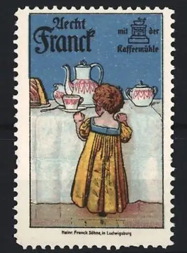 Reklamemarke Aecht Franck Kaffee, Kind vor Kaffeeservice