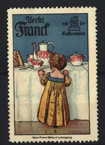 Reklamemarke Aecht Franck Kaffee, Kind am Kaffeetisch