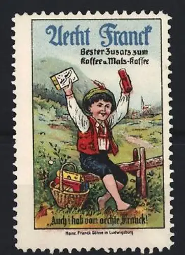 Reklamemarke Aecht Franck Kaffeezusatz, Junge mit Kaffee-Paket