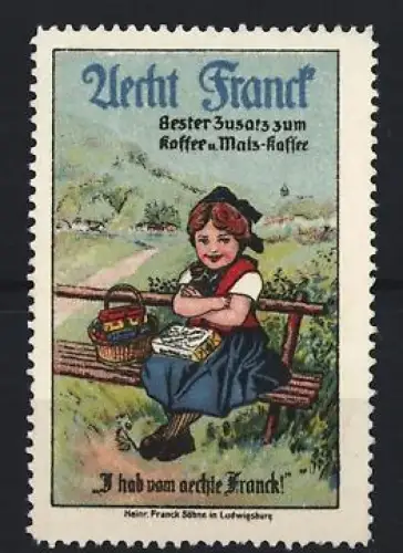 Reklamemarke Aecht Franck Kaffeezusatz, Mädchen auf Bank