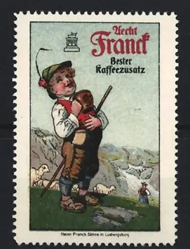Reklamemarke Ludwigsburg, Aecht Franck Kaffeezusatz, Hirtenjunge mit Schafen