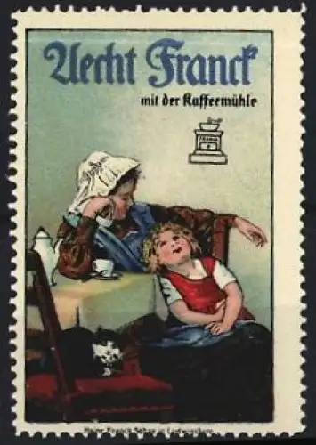 Reklamemarke Aecht Franck Kaffeezusatz, Mutter und Kind am Tisch
