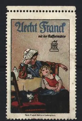 Reklamemarke Aecht Franck Kaffeezusatz, Entspannte Szene mit Katze