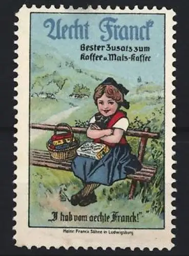 Reklamemarke Ludwigsburg, Aecht Franck Kaffeezusatz, Mädchen auf Bank