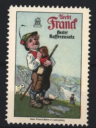 Reklamemarke Ludwigsburg, Aecht Franck Kaffeezusatz, Hirtenjunge mit Schafen