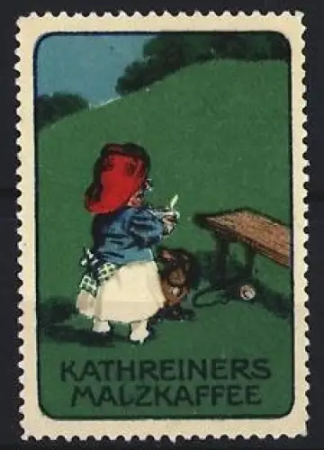 Reklamemarke Kathreiners Malzkaffee, Kind mit Hund im Grünen
