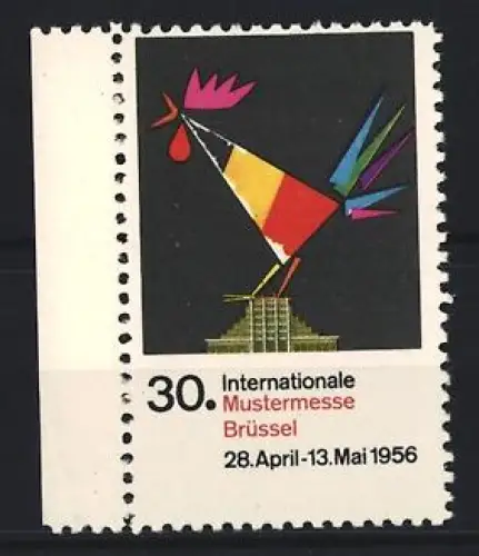 Reklamemarke Brüssel, 30. Internationale Mustermesse 1956, bunter Hahn
