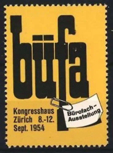 Reklamemarke Zürich, Bürofach-Ausstellung, 1954, Büroklammer