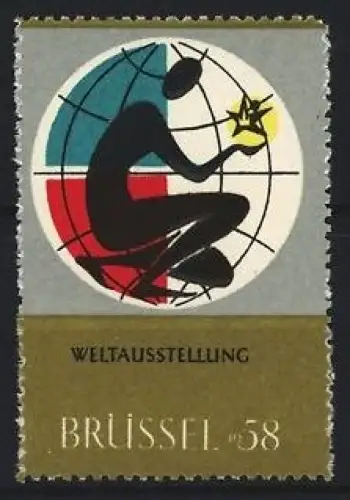 Reklamemarke Brüssel, Weltausstellung 1958, Globus mit Figur