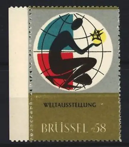 Reklamemarke Brüssel, Weltausstellung 1958, Figur vor Globus