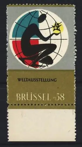 Reklamemarke Brüssel, Weltausstellung 1958, Figur vor Globus