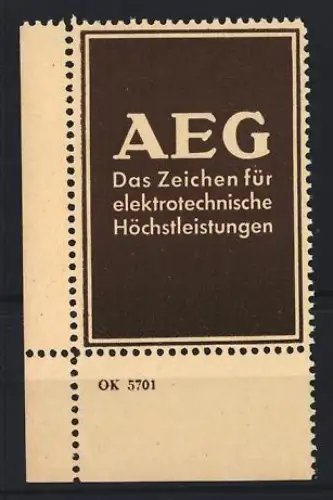 Reklamemarke AEG, Das Zeichen für elektrotechnische Höchstleistungen, Logo