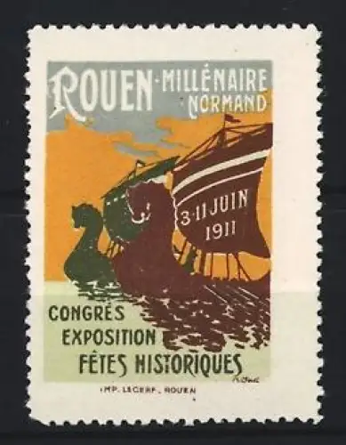 Reklamemarke Rouen, Millénaire Normand 1911, Wikingerboot