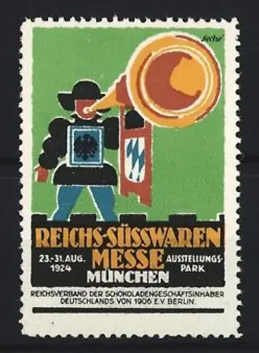 Reklamemarke München, Reichs-Süsswaren Messe 1924, Trompeter