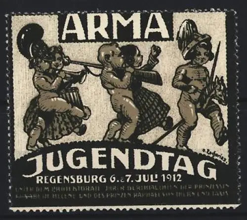 Reklamemarke Regensburg, Jugendtag 1912, Marschierende Kinder