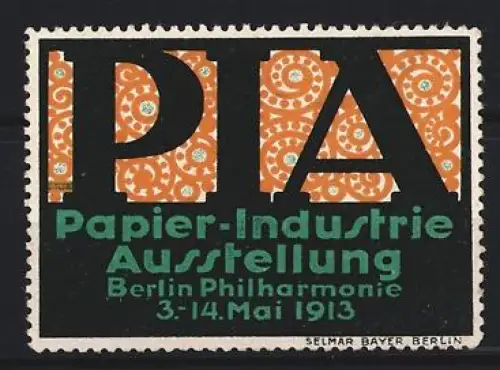 Reklamemarke Berlin, Papier-Industrie Ausstellung 1913, Muster im Hintergrund