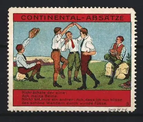 Reklamemarke Continental-Absätze, Tanzende Männer im Freien