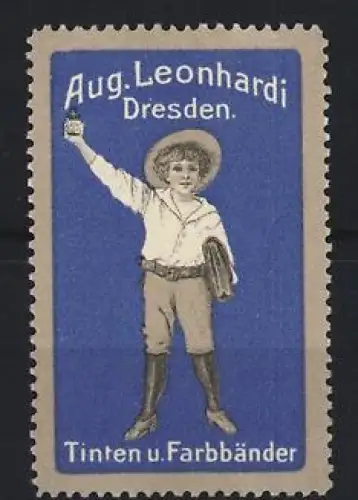 Reklamemarke Dresden, Aug. Leonhardi, Junge mit Tinte