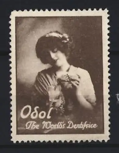 Reklamemarke Odol, Mundwasser, Frau mit Zahnputzglas
