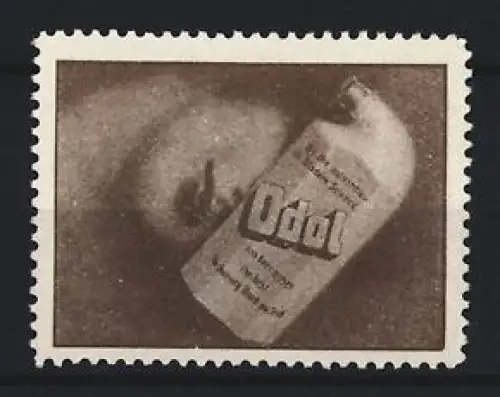 Reklamemarke Mundwasser Odol, Frauenporträt und Flasche