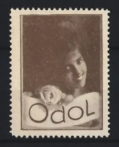 Reklamemarke Odol Mundwasser, Frau mit Rose