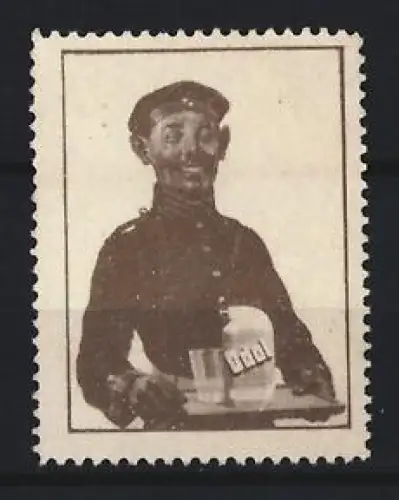 Reklamemarke Mundwasser Odol, Mann mit Mundwasserflasche auf einem Tablett