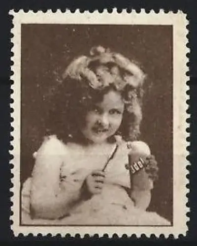 Reklamemarke Odol, Mädchen mit Mundwasser-Flasche und Zahnbürste