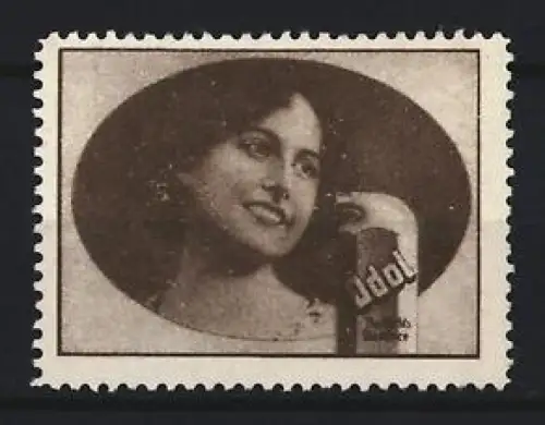 Reklamemarke Mundwasser Odol, Frauenporträt und Flasche