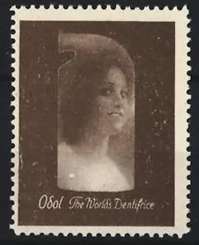 Reklamemarke Mundwasser Odol, The World`s Dentifrice, Frauengesicht