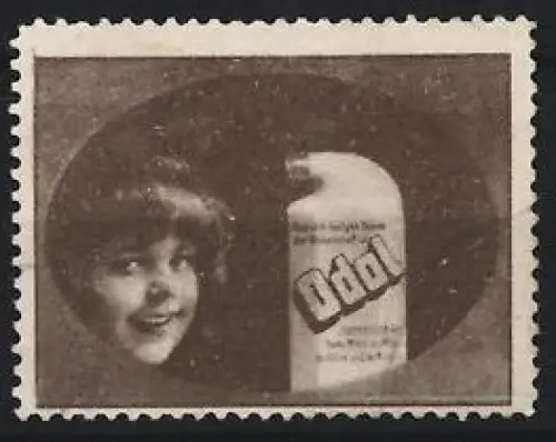 Reklamemarke Mundwasser Odol, Mädchen mit Flasche