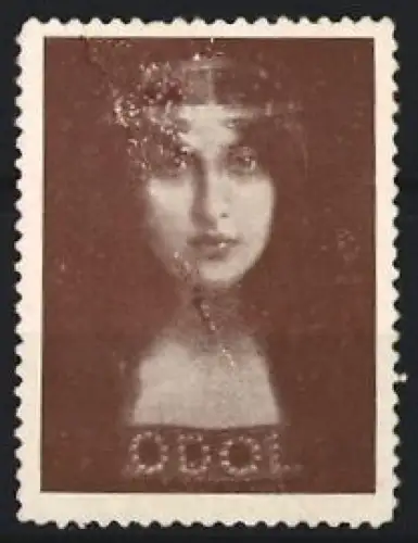 Reklamemarke Mundwasser Odol, Frau mit Haarschmuck