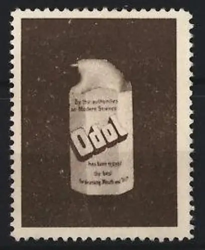 Reklamemarke Odol, Flasche mit Schriftzug, Mundwasser