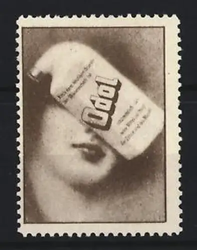 Reklamemarke Odol Mundwasser, Flasche vor Gesicht