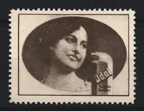 Reklamemarke Odol Mundwasser, Frau mit Flasche