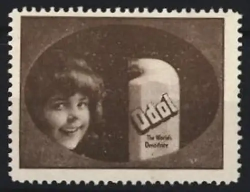 Reklamemarke Odol, Flasche mit Kindergesicht