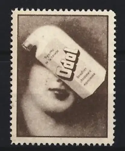 Reklamemarke Odol Mundwasser, Flasche und Gesicht