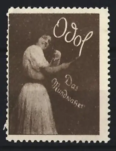 Reklamemarke Odol, Das Mundwasser, Frau mit Flasche
