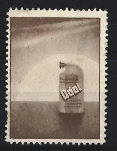 Reklamemarke Odol, Mundwasser, Flasche auf Tisch