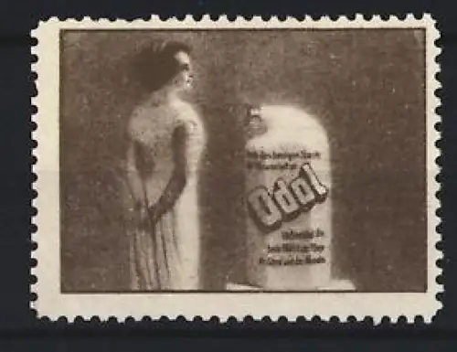 Reklamemarke Odol Mundwasser, Frau mit Flasche