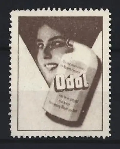 Reklamemarke Odol, Frau mit Mundwasser-Flasche